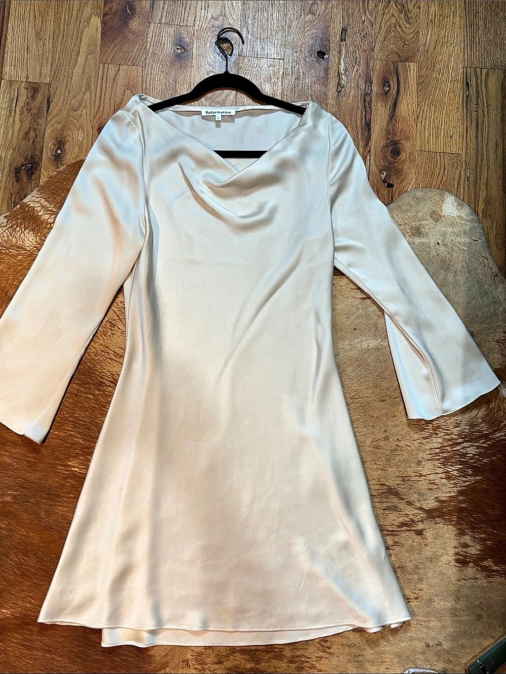 Reformation Pike Satin Dress Cowl Neck Midi Cream Large